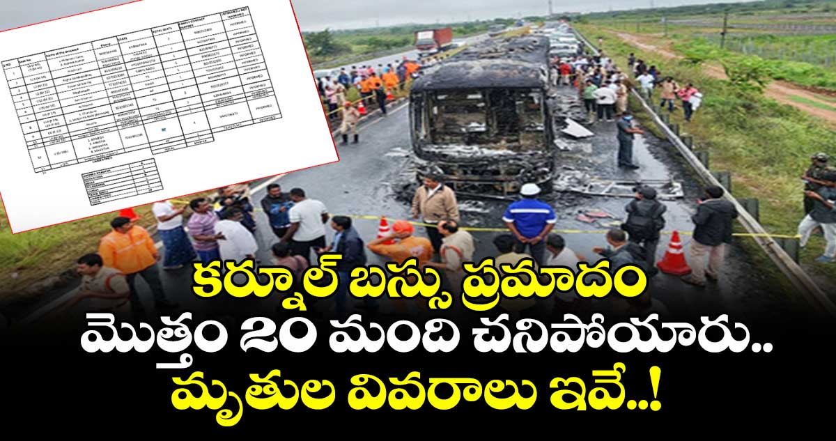 కర్నూల్ బస్సు ప్రమాదం: మొత్తం 20 మంది చనిపోయారు.. మృతుల వివరాలు ఇవే..!