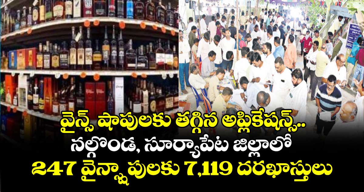 వైన్స్ షాపులకు తగ్గిన అప్లికేషన్స్..నల్గొండ, సూర్యాపేట జిల్లాలో 247 వైన్స్షాపులకు 7,119 దరఖాస్తులు