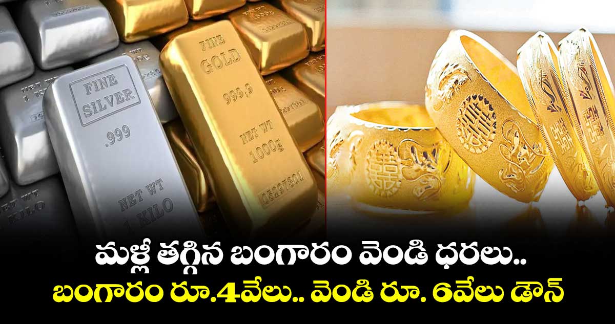 మళ్లీ తగ్గిన బంగారం వెండి ధరలు..బంగారం రూ.4వేలు.. వెండి రూ. 6వేలు డౌన్