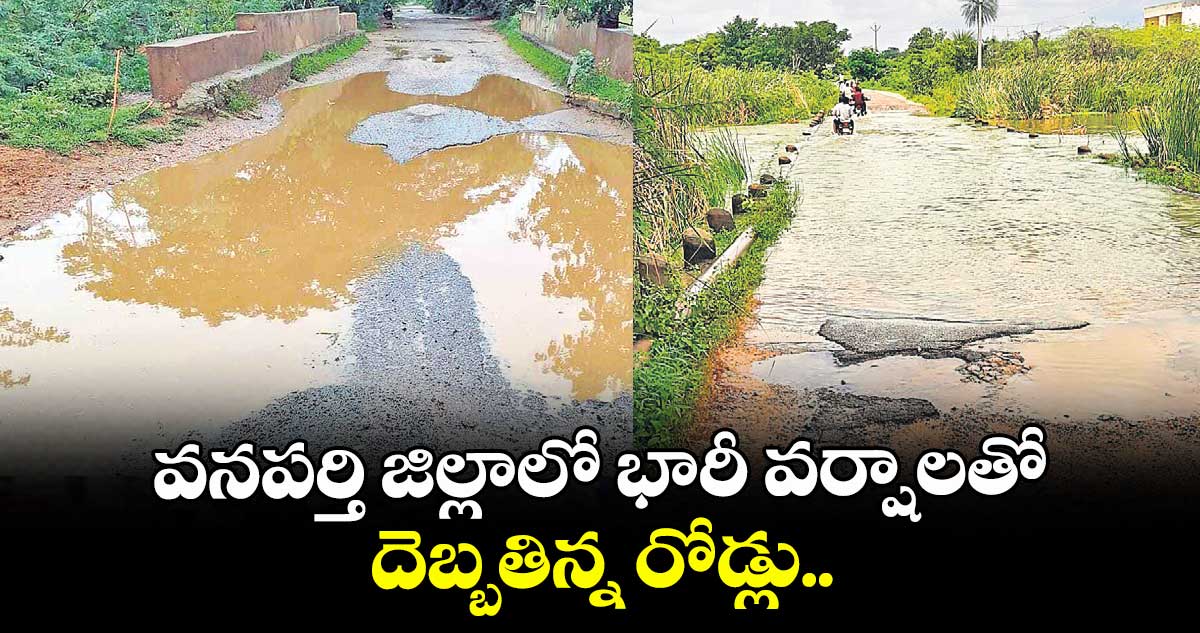 వనపర్తి జిల్లాలో భారీ వర్షాలతో  దెబ్బతిన్న రోడ్లు..