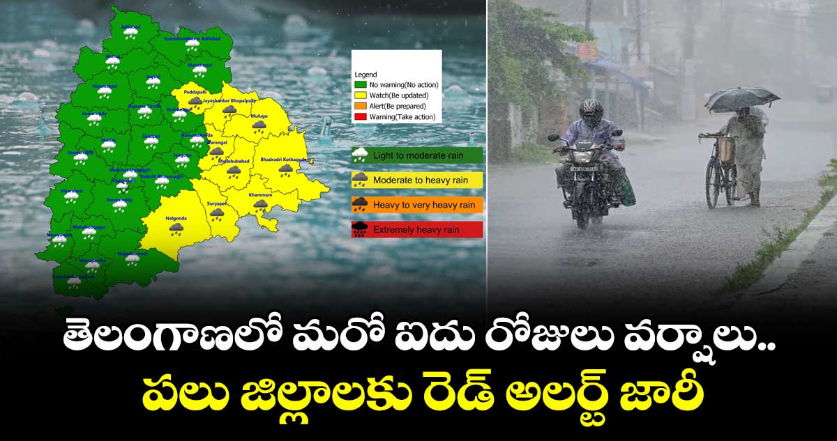 Weather updates:తెలంగాణలో మరో ఐదు రోజులు వర్షాలు.. పలు జిల్లాలకు రెడ్  అలెర్ట్  జారీ