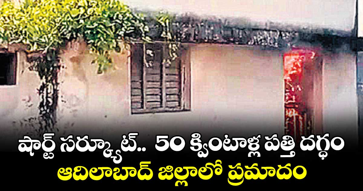షార్ట్ సర్క్యూట్........  50 క్వింటాళ్ల పత్తి దగ్ధం.. ఆదిలాబాద్ జిల్లాలో ప్రమాదం