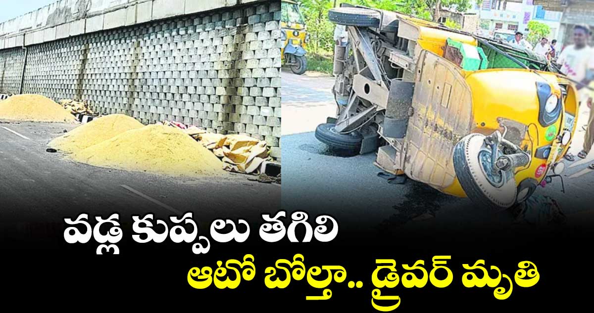 వడ్ల కుప్పలు తగిలి ఆటో బోల్తా.. డ్రైవర్‌‌ మృతి