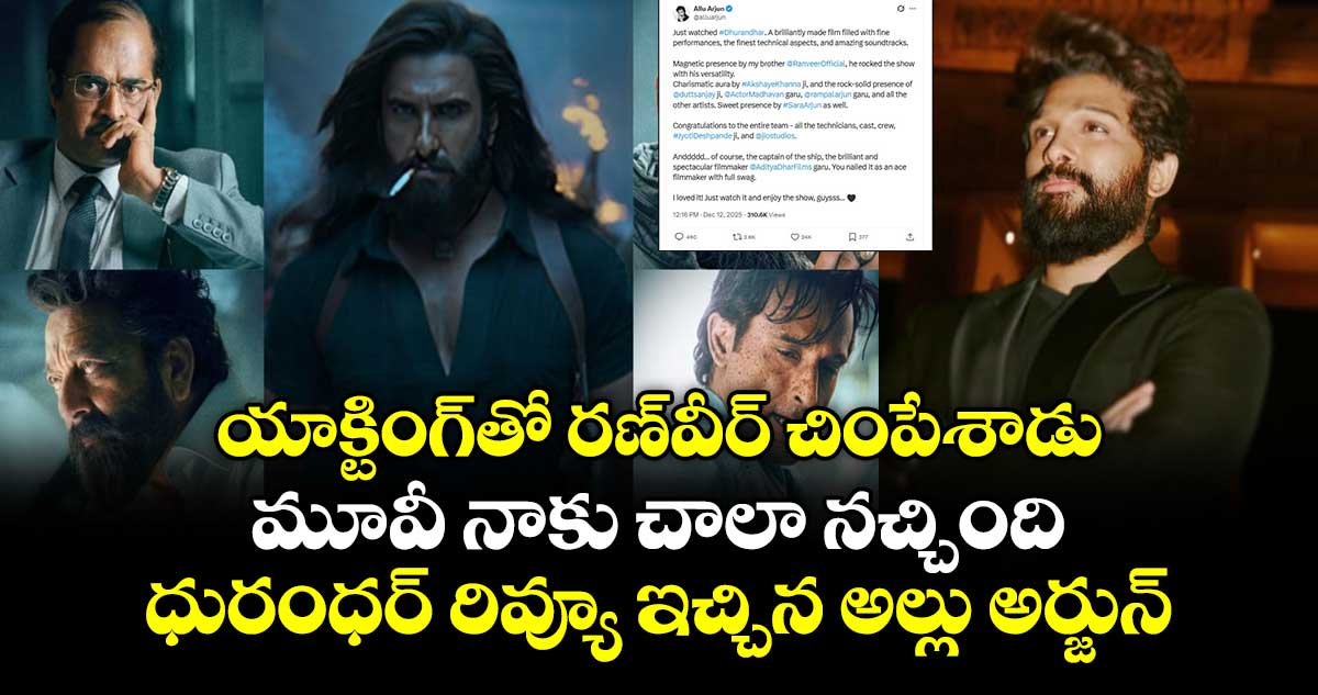 Allu Arjun: యాక్టింగ్⁬తో రణ్‌‌‌‌‌‌‌‌వీర్ చింపేశాడు.. మూవీ నాకు చాలా నచ్చింది: ధురంధర్ రివ్యూ ఇచ్చిన అల్లు అర్జున్ 