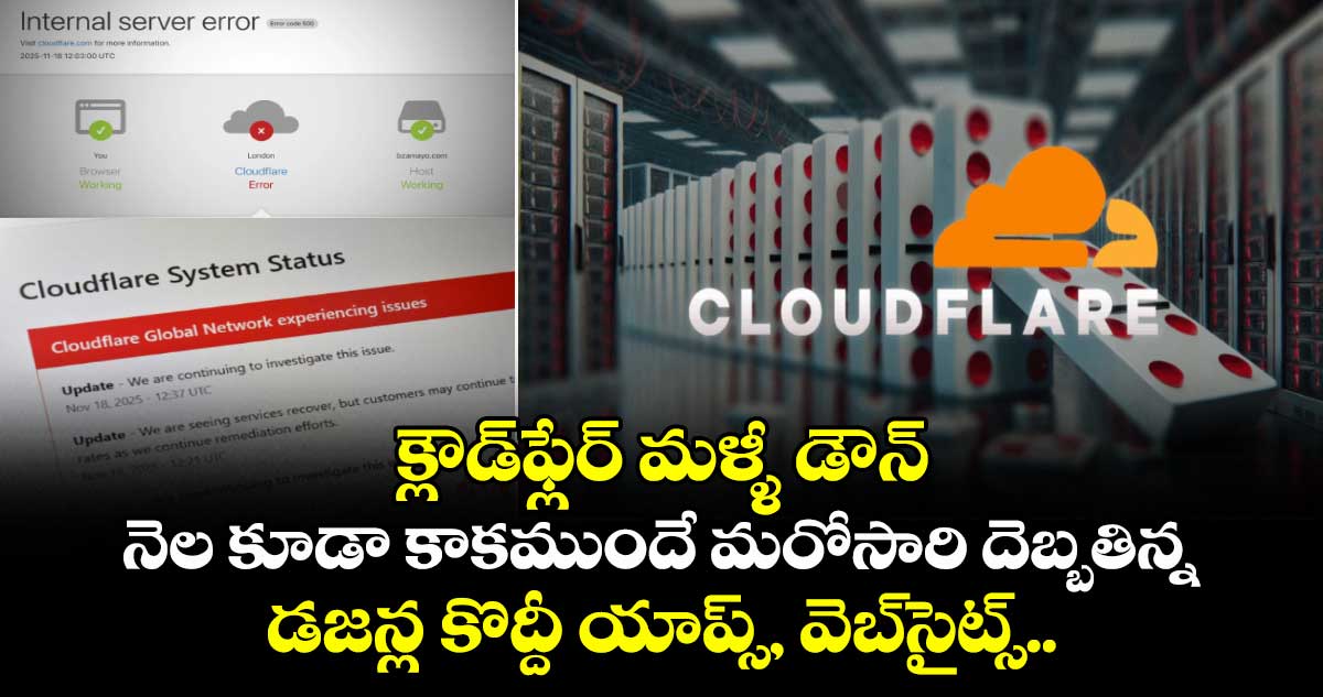  క్లౌడ్‌ఫ్లేర్ మళ్ళీ డౌన్: నెల కూడా కాకముందే మరోసారి దెబ్బతిన్న డజన్ల కొద్దీ యాప్స్, వెబ్‌సైట్స్..   