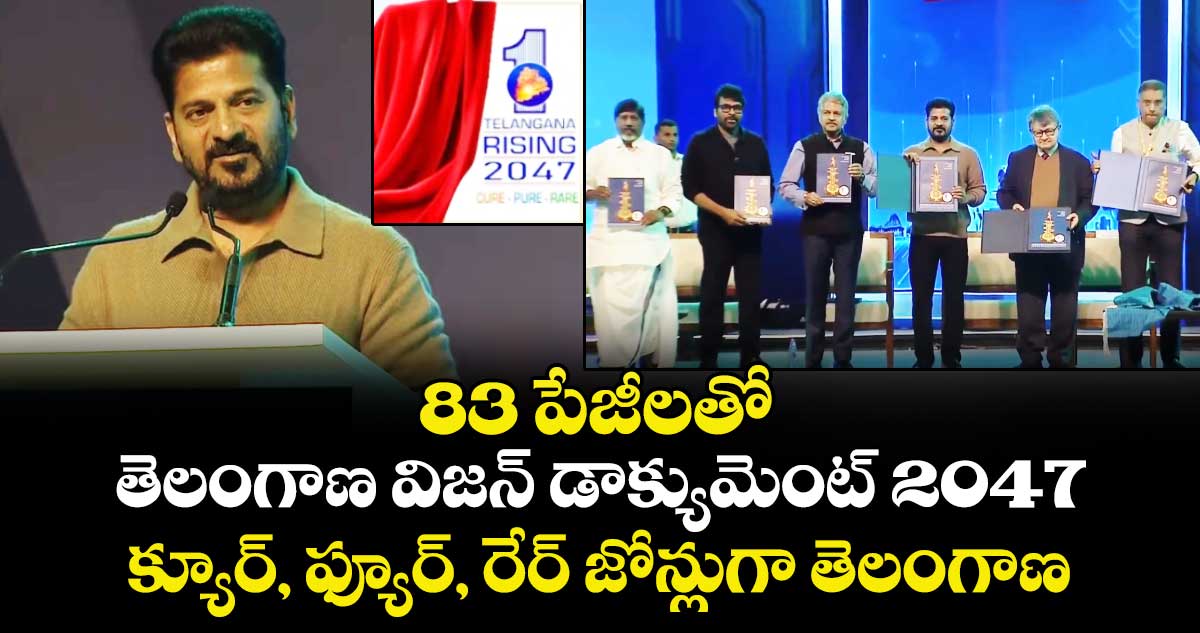 83 పేజీలతో తెలంగాణ విజన్ డాక్యుమెంట్- 2047.. క్యూర్, ఫ్యూర్,రేర్ జోన్లుగా తెలంగాణ