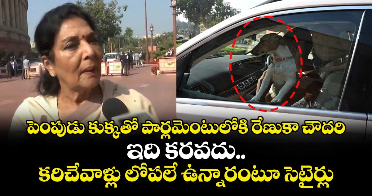 పెంపుడు కుక్కతో పార్లమెంటులోకి రేణుకా చౌదరి.. ఇది కరవదు.. కరిచేవాళ్లు లోపలే ఉన్నారంటూ సెటైర్లు