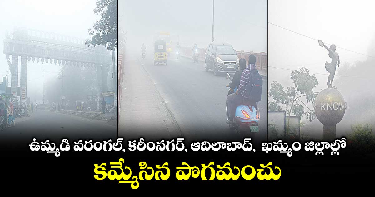ఉమ్మడి వరంగల్, కరీంనగర్, ఆదిలాబాద్,  ఖమ్మం జిల్లాల్లో కమ్మేసిన పొగమంచు