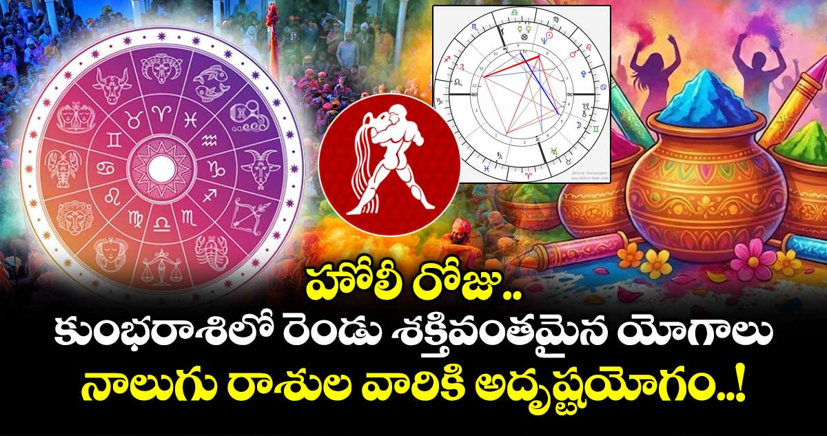 జ్యోతిష్యం:  హోలీ రోజు కుంభరాశిలో రెండు శక్తివంతమైన యోగాలు..నాలుగు రాశుల వారికి అదృష్టయోగం..!