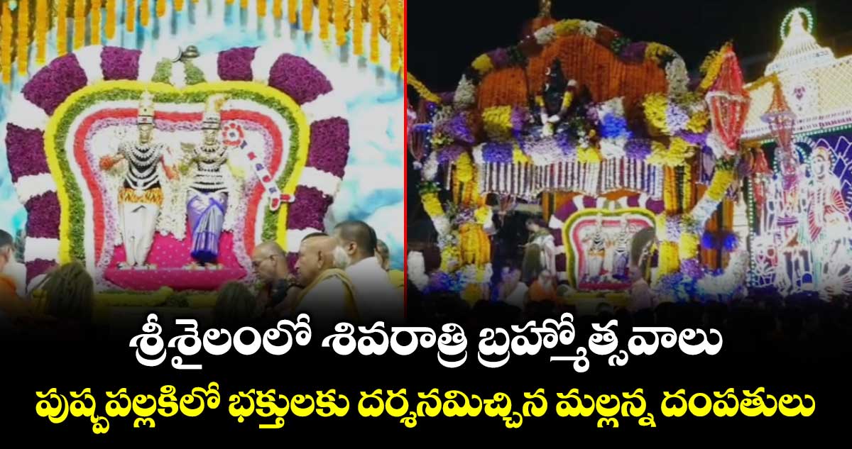 శ్రీశైలంలో శివరాత్రి బ్రహ్మోత్సవాలు:  పుష్పపల్లకిలో భక్తులకు దర్శనమిచ్చిన మల్లన్న దంపతులు