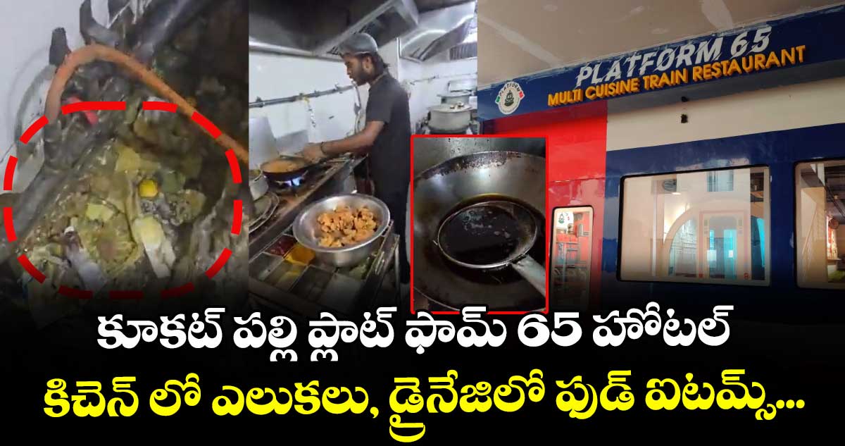కూకట్ పల్లి ప్లాట్ ఫామ్ 65 హోటల్ కిచెన్ లో ఎలుకలు, డ్రైనేజిలో ఫుడ్ ఐటమ్స్...