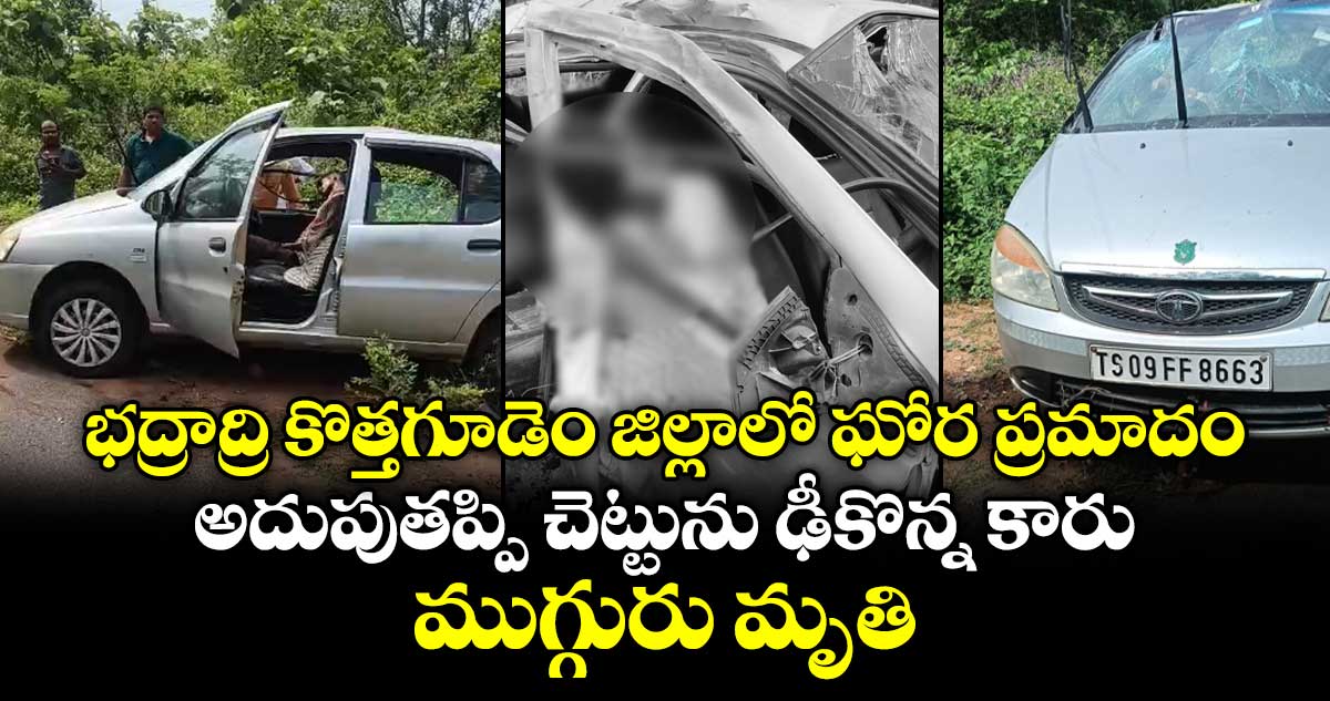 భద్రాద్రి కొత్తగూడెం జిల్లాలో ఘోర ప్రమాదం... అదుపుతప్పి చెట్టును ఢీకొన్న కారు.. ముగ్గురు మృతి...