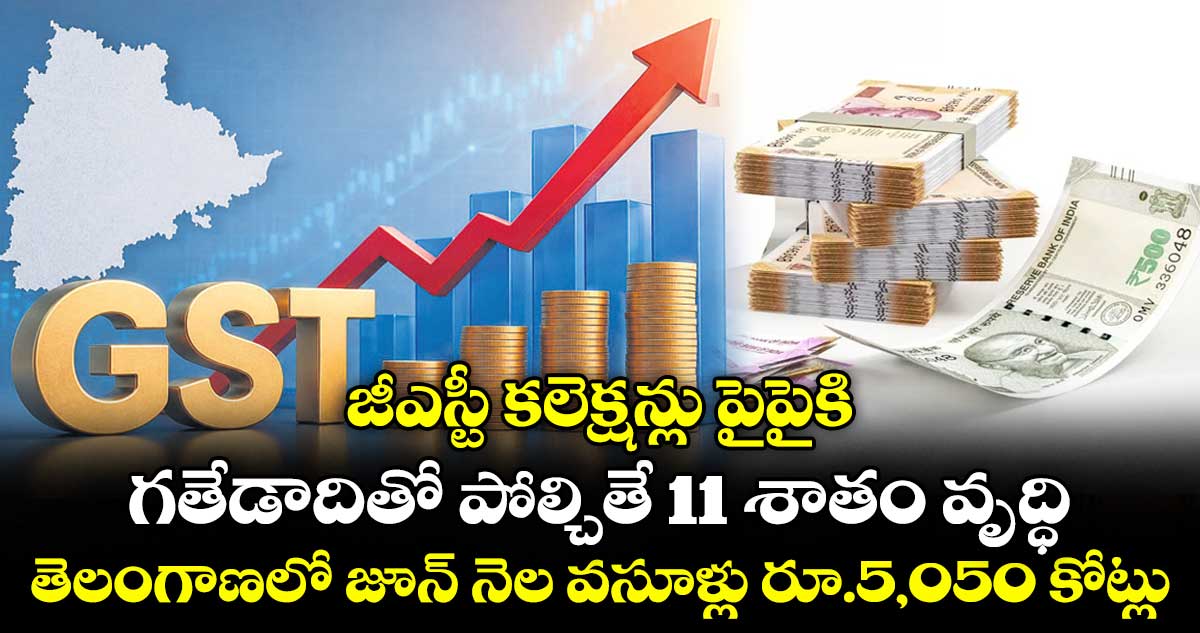 జీఎస్టీ కలెక్షన్లు పైపైకి..గతేడాదితో పోల్చితే 11 శాతం వృద్ధి.. తెలంగాణలో జూన్ నెల వసూళ్లు రూ.5,050 కోట్లు